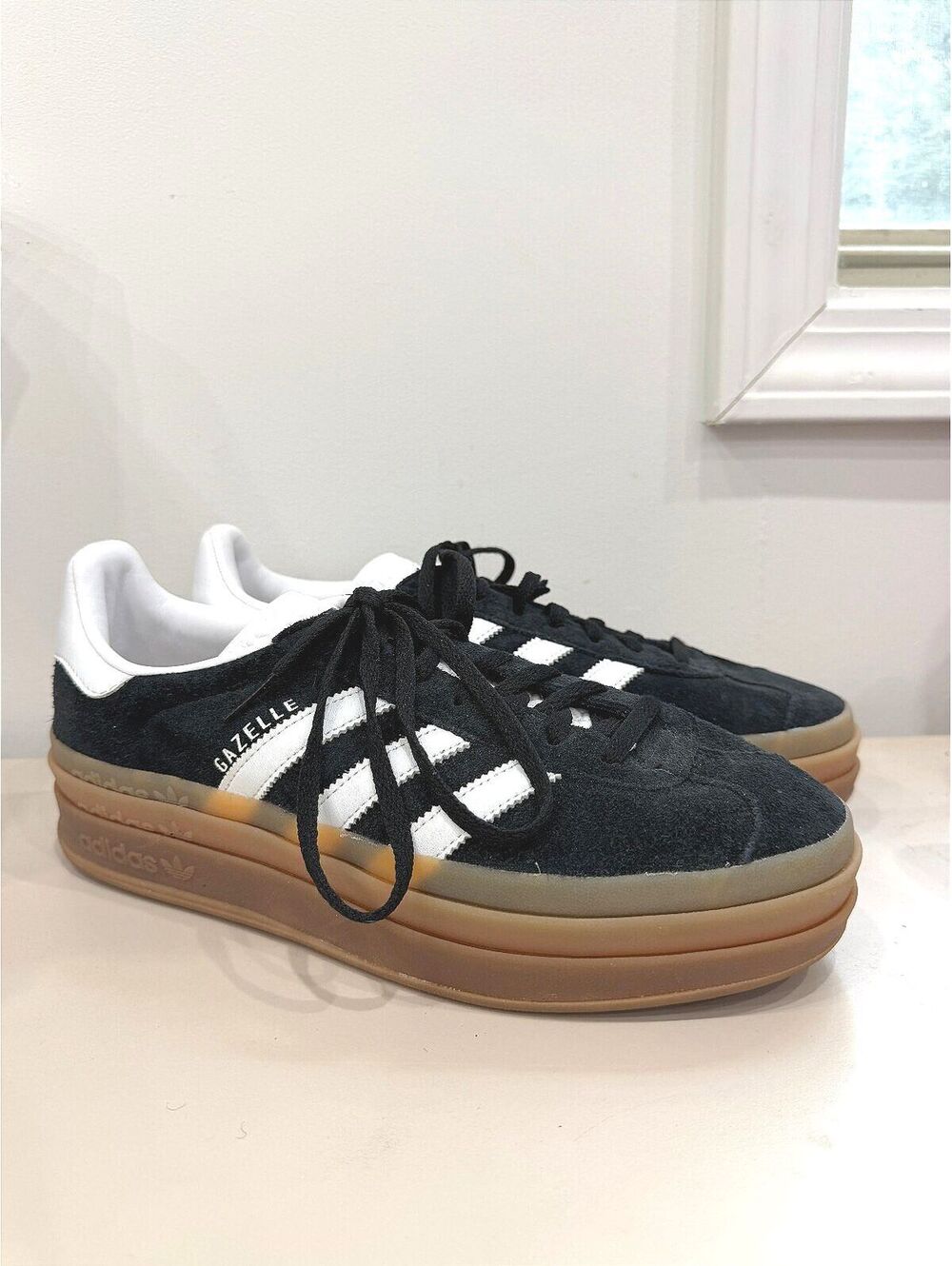Adidas Gazelle Black and White Suede Sneakers with Gum Sole Women's 9.5